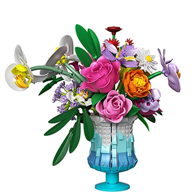 956PCS Bewaarde Bloemen Bouwstenen Rose Daisy Lelie Boeket Vaas Model Bricks Desktop Ornamenten Kinderen Speelgoed Vakantie Geschenken - afbeelding 2