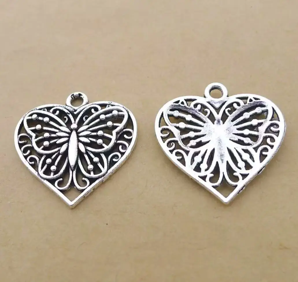 

25pcs 22*22mm Alloy metal vintage heart shaped hollow pendants HW2664