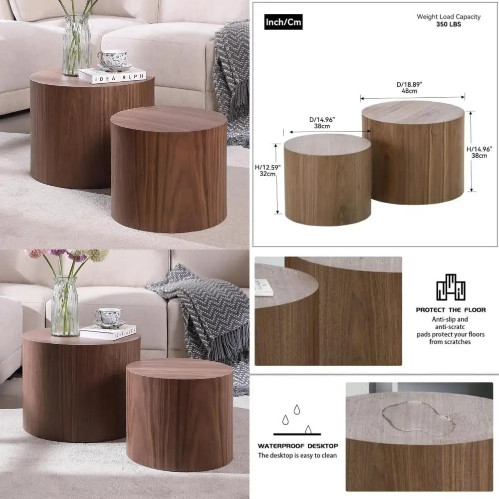 

Pair of Round Wooden Nesting Coffee Tables for Compact Living Rooms