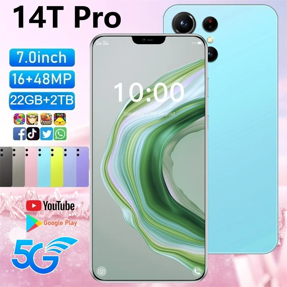 

Brand New 14T Pro 7.0 inch GPS Global Edition Original Smart 22GB+2TB 5G Dual Card 8000mAh Battery Facial Recognition Function