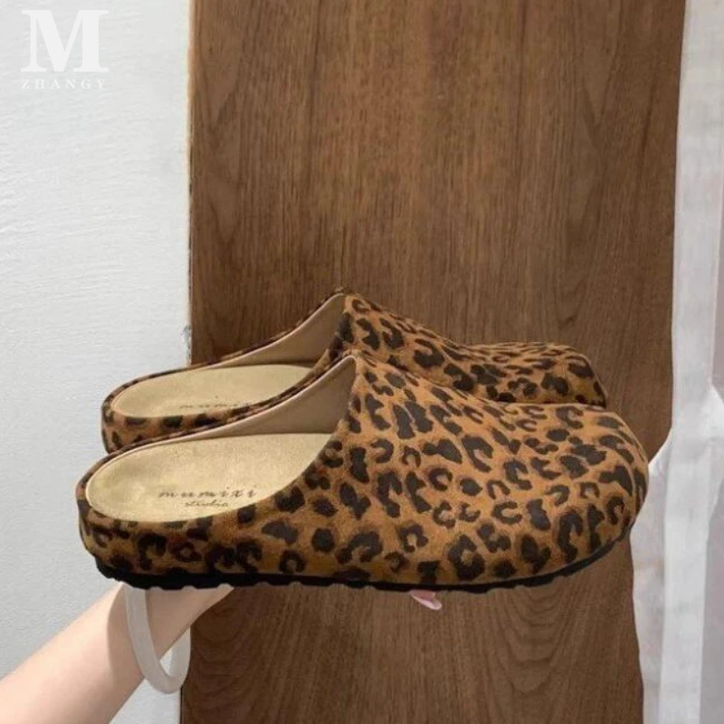 

Leopard Women Slippers Platform Flats Suede Mule Shoes Woman Trend Slingback Casual Walking Fashion Mujer Zapatos