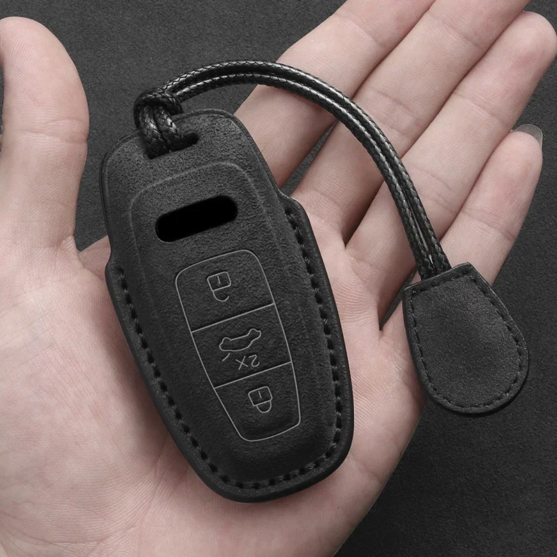 

Leather Car Key Case Fob For Audi A4 B9 A1 A3 A5 A6 8S 8W Q3 Q5 Q7 4M S4 S5 S7 TT TTS TFSI RS Keychain Suede Accessories