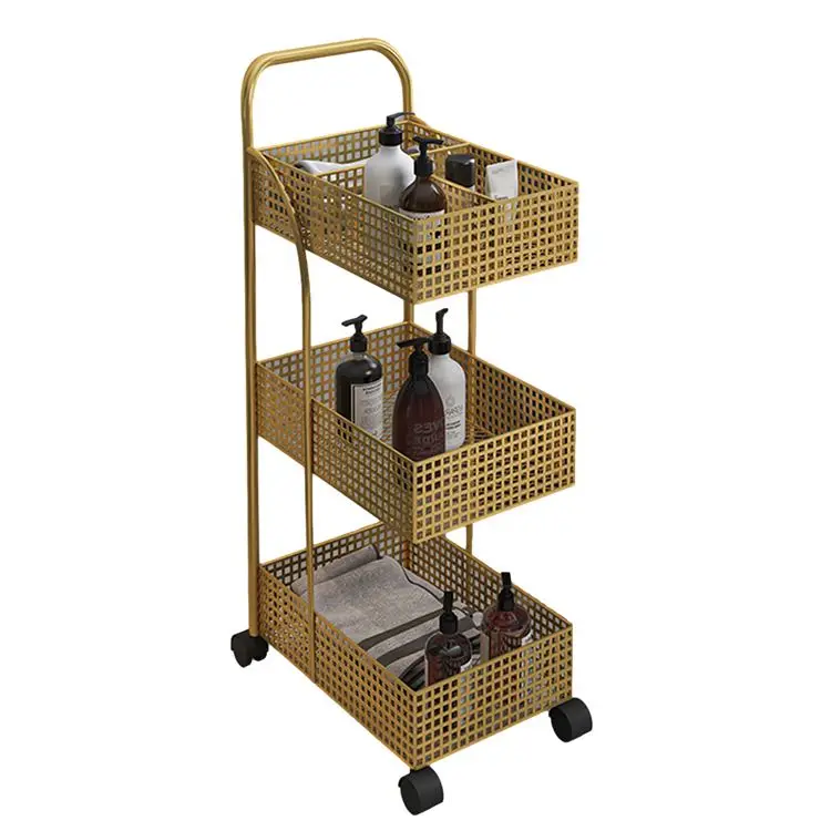 

2021 New design kitchen bathroom storage rack with handcart