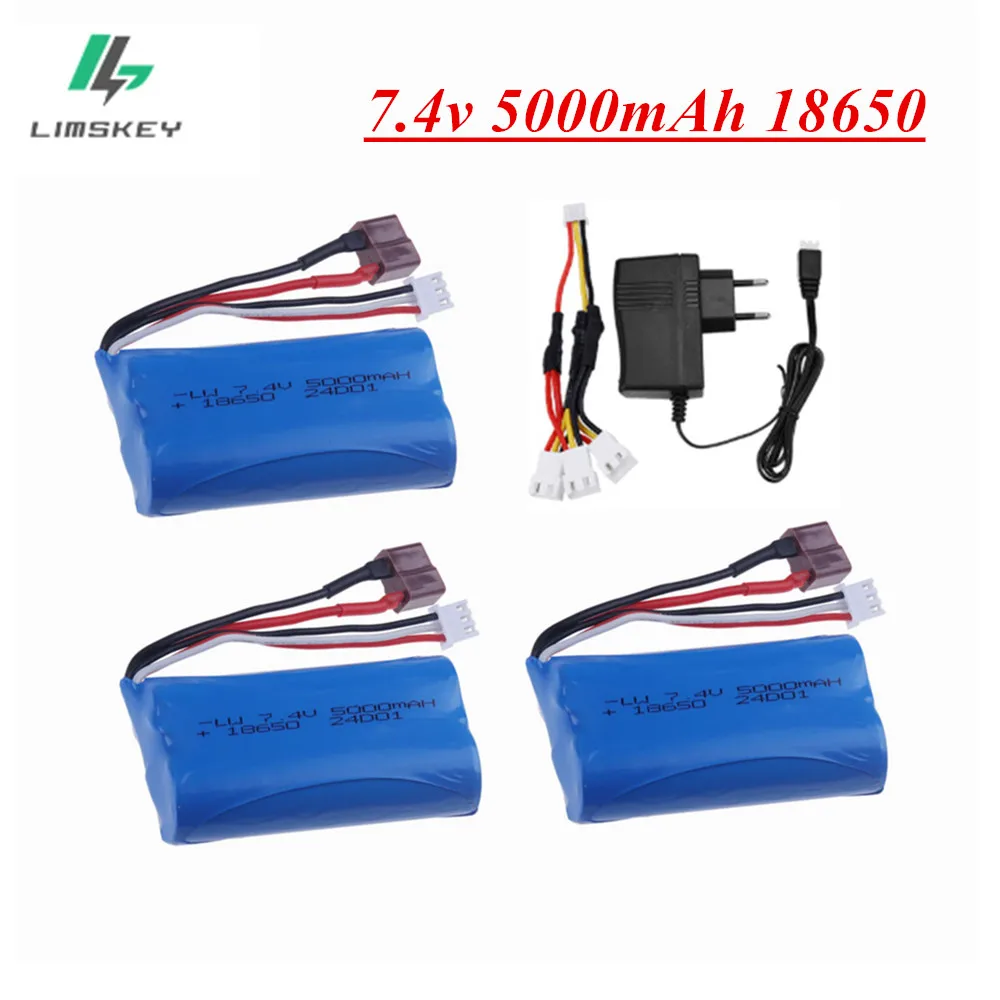 7.4V 5000mAh 18650 Lipo Battery for Wltoys 10428 /12428/12423 RC Car Parts 2s 7.4v battery For Wltoys 144001 A959-B A969-B Q46