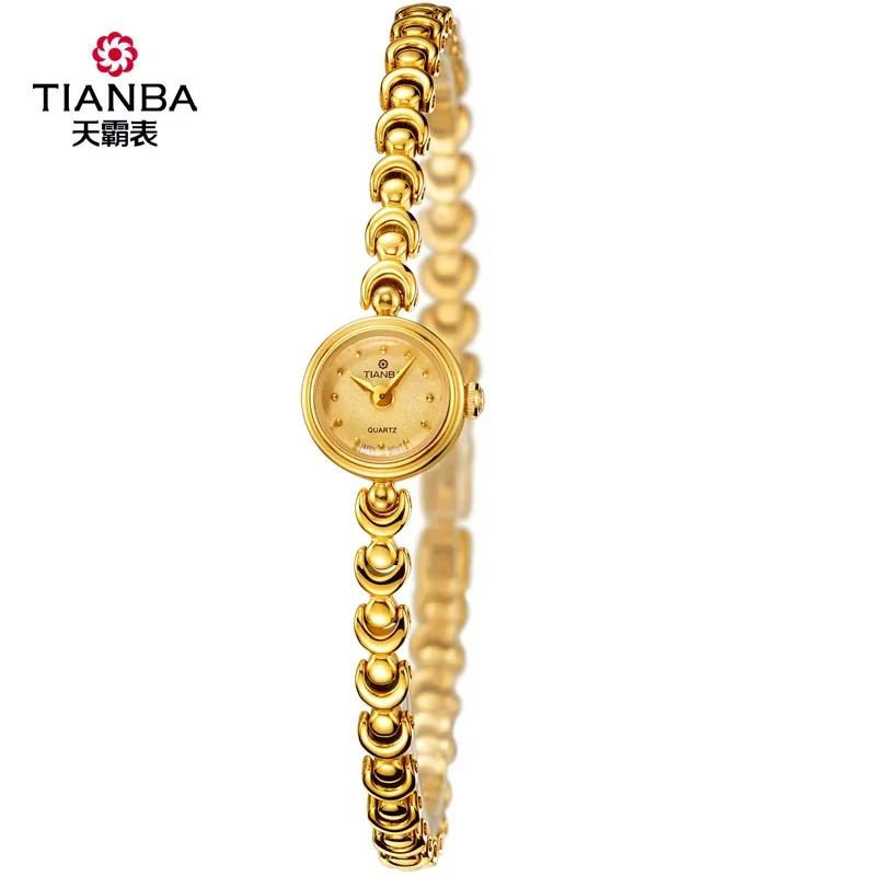 TIANBA  Swiss Movement Mini Compact Women\'s Dress Watch with 18K Gold Plated Titanium Alloy Case and  Fine Strap