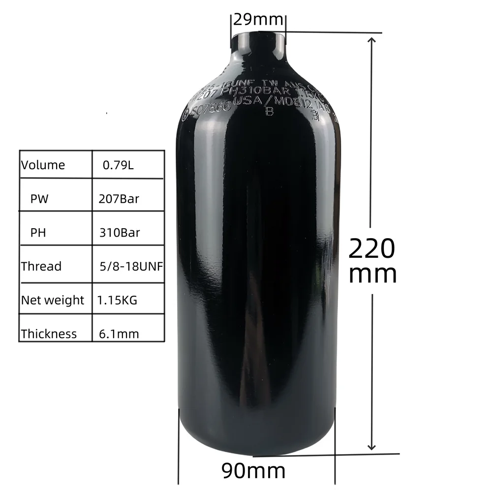 48ci(0.79L) aluminum bottle Soda Drink Gas Filling Bottle High Pressure Air Cylinder Aquarium Plant CO2 Tank Dive Oxygen Tank