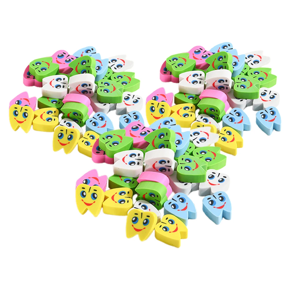 

70 Pcs Dental Eraser Creative Camping Party Favors Dry Erasers Adorable Tooth Cartoon Delicate Pencil