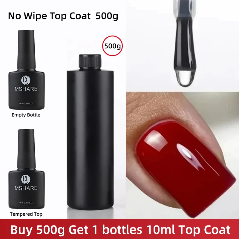 MSHARE 1kg /500g Non Wipe Top Coat Gel Polish Without Sticky Layer Shinning Soak Off No Cleaning Refill Package Big Volume