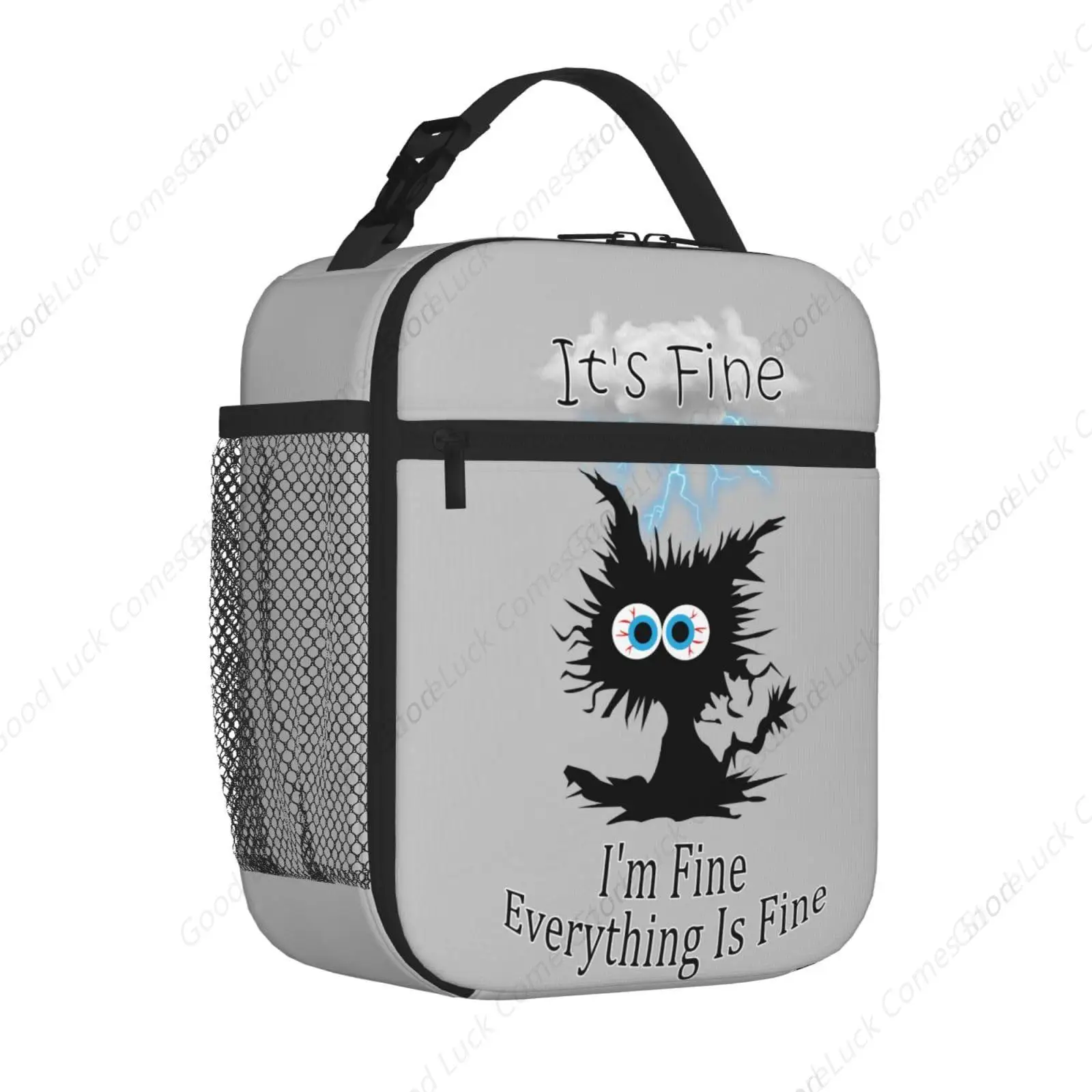 Lightning Black Cat Insulated Lunch Bag,Kids Lunch Box For Girls Boys Teen,Kid Lunch Box Containers Cooler Bag With Front Pocket