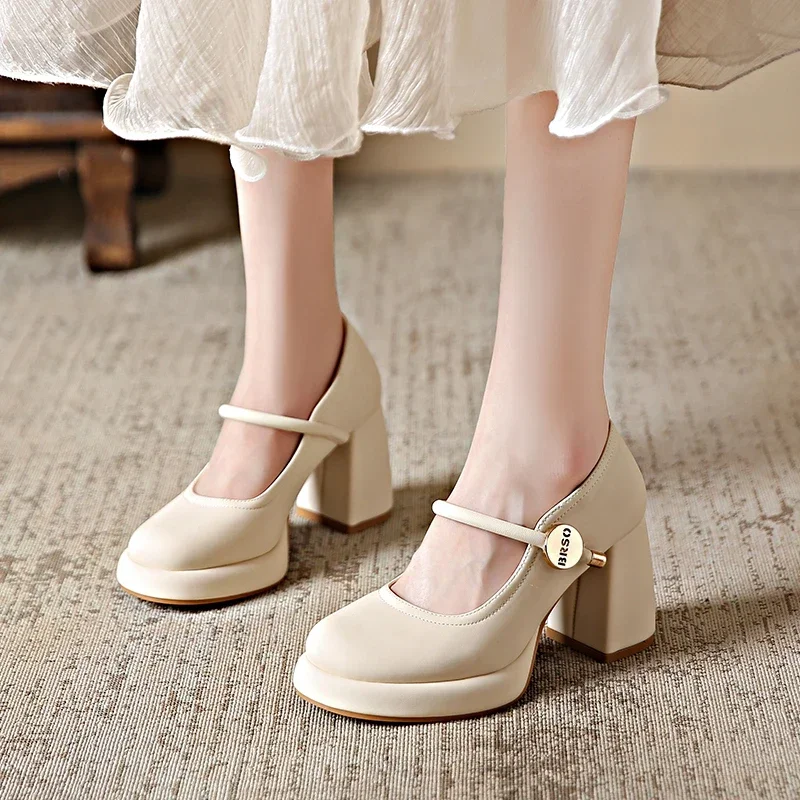 Female Shoes on Sale 2024 High Quality Shallow Women\'s Pumps Autumn Round Toe Solid Dress Platform Chunky Heels Plus Size Shoes