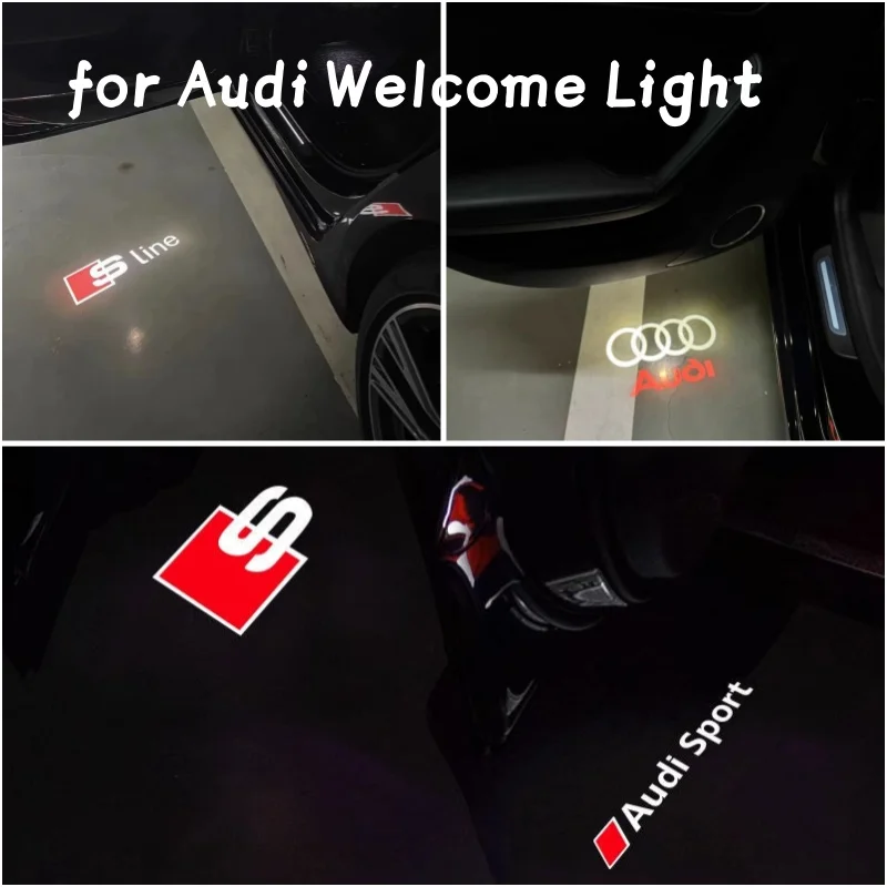 Led باب السيارة ترحيب ضوء شعار مصباح إسقاط لأودي A5 A6 C5 C6 A3A4 B5 B6 B7 B8 B9 A7 A8 Q7 Q5 Q3 RS TT sline quattro