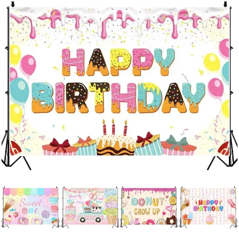 Pink Candy Castle Backdrop Custom Candyland Ice-Cream House Baby Girls Birthday Decor Background Photographic Photo Studio