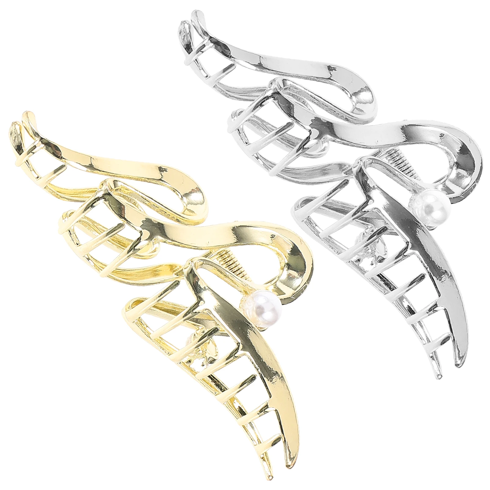 

2Pcs Pearl Shark Clip Metal Wave Hair Claw Clips for Women Silver Gold Large Thick Thin Hair Styling Jaw Accessories