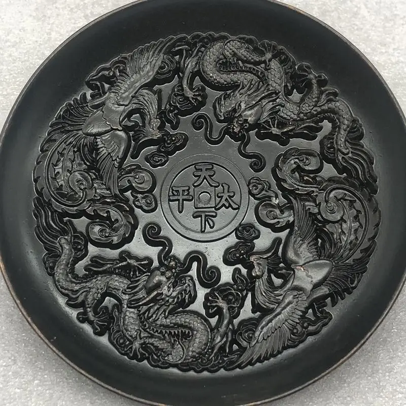 

Heavenly Peace Dragon and Phoenix Plate Old Pulp Double Dragon and Phoenix Copper Plate Copper Plate Home Furnishing