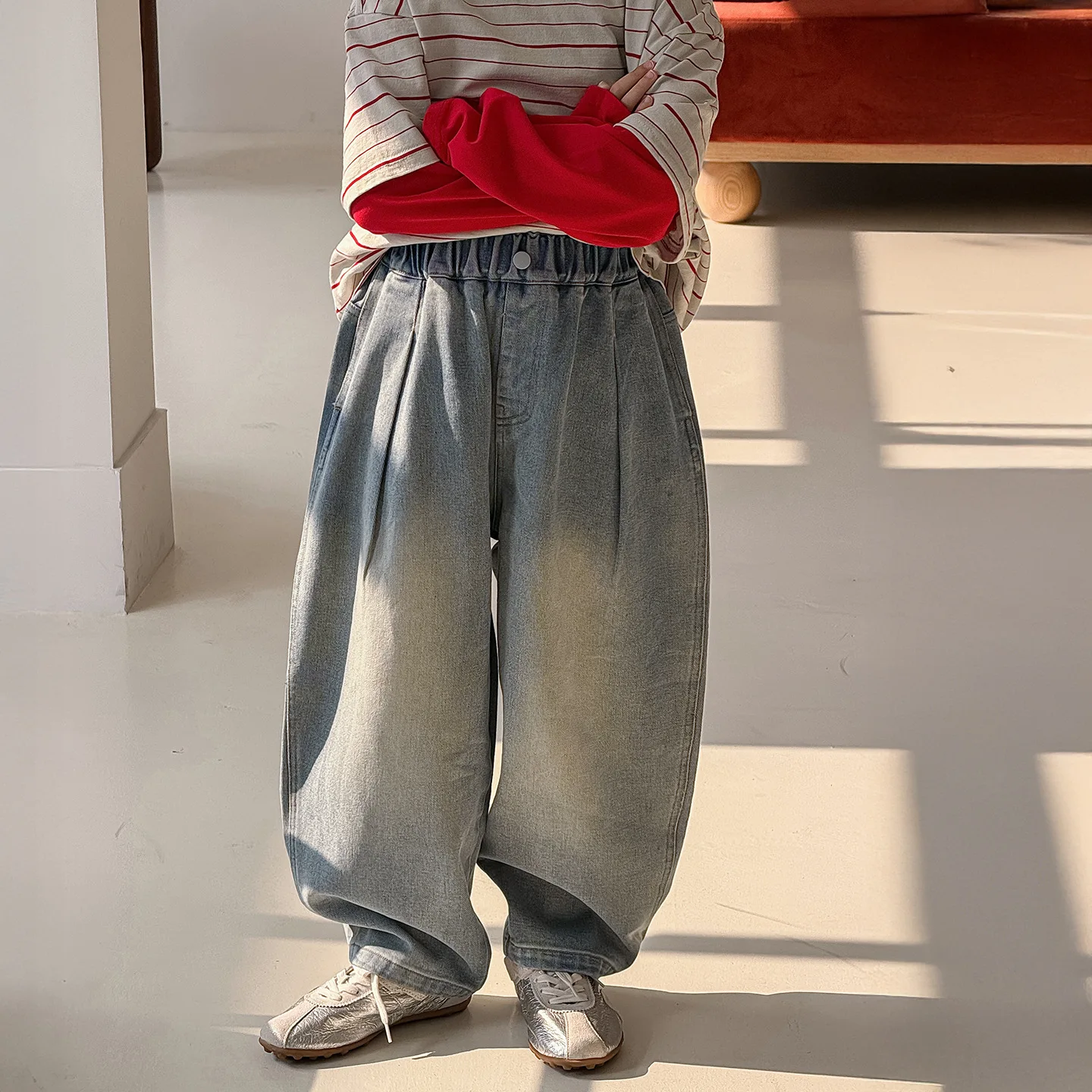 

Kids 100% Cotton Denim Pants 2026 Spring Korean Style Boys Loose Fit Casual Fashion Jeans Autumn Children Clothes