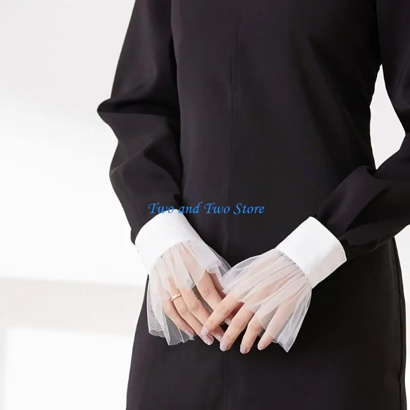 HX6F Decorative Jabot Collar Neckpiece with Wrist Cuffs Sleeves for Costume Enhancer