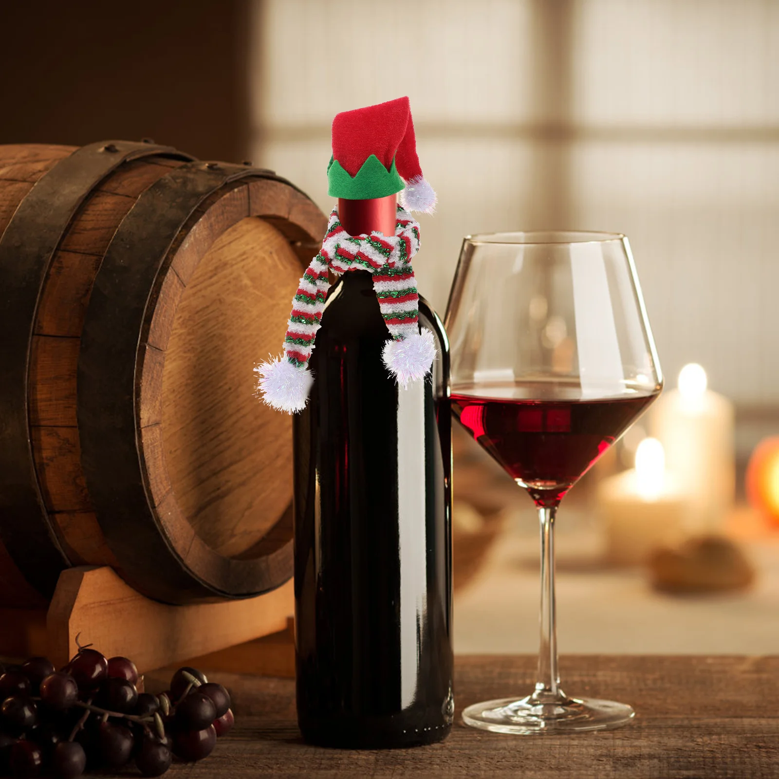 حساسة زجاجة قبعة وشاح قبعات عيد الميلاد الصغيرة النبيذ الديكور تنوعا عطلة ديكور للطاولات قبعة مصغرة الأوشحة المصغرة