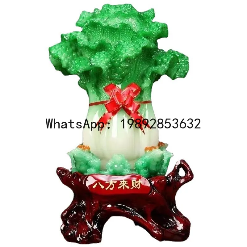 ZF Wealth from All Directions Jade Cabbage Fortune Ornament - High-end Resin Prosperity Craft - Gift for Business Opening