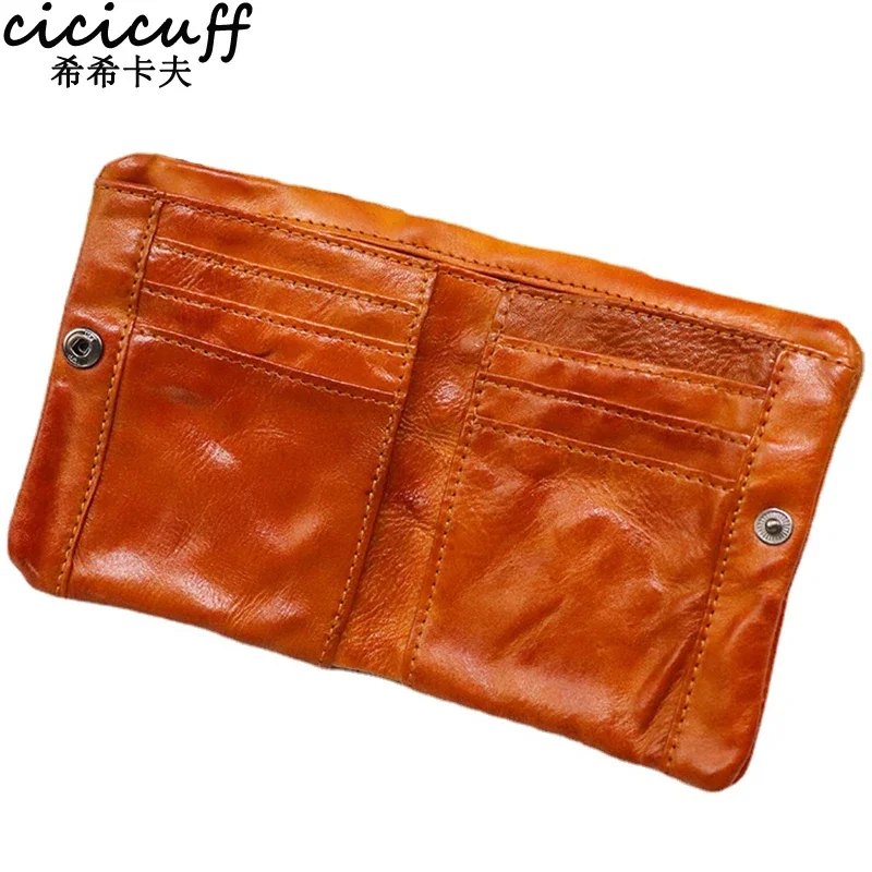 2024 Genuine Leather Wallet for Men Male Vintage Cowhide Short Bifold Men's Purses Card Holder with Zipper Coin Pocket Money Bag