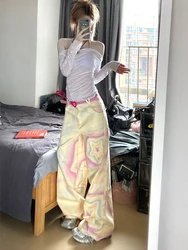 Women Harajuku Fashion Jeans Baggy Star Graffiti Denim Pants Cyber Punk Hip-pop Tie Dye Goth Y2k Streetwear Japanese Streetwear