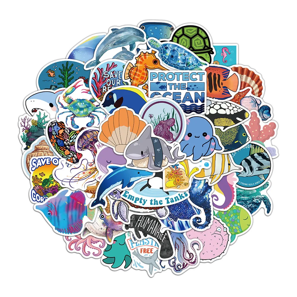 50PCS Marine Life Stickers Cute and Exquisite Handheld Materials Phone Cases Laptop Suitcases Water Cups Waterproof Stickers