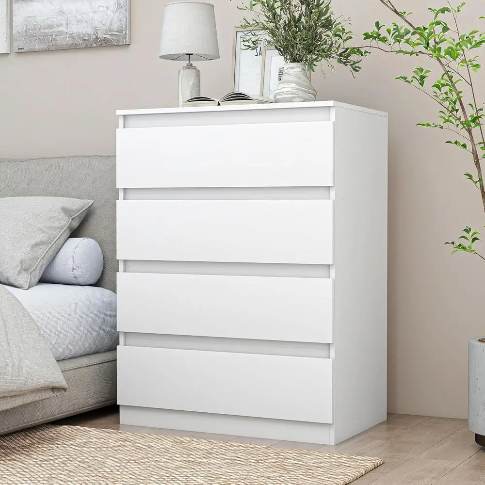 

Modern 4-Drawer Nightstand, 32 Tall Storage Bed Table, Sleek No-Handle Side Table for Bedroom or Living Room