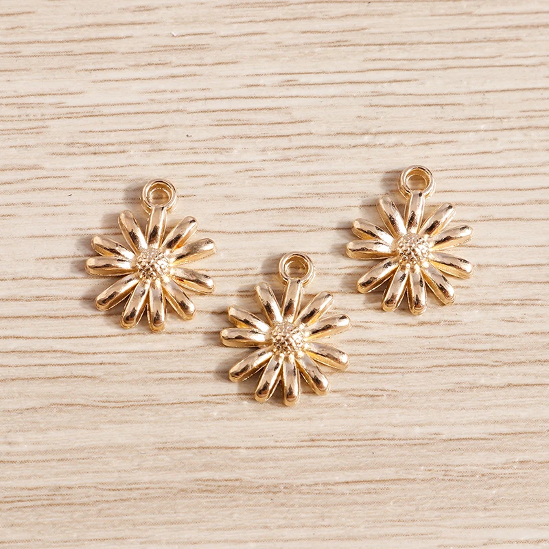 Tusember 50 Stück 12*15mm Metall-Goldfarbene Gänseblümchen-Anhänger für Halsketten, Ohrringe, handgefertigte Schmuckherstellung, Zubehör und Schmuckteile – Detail 3