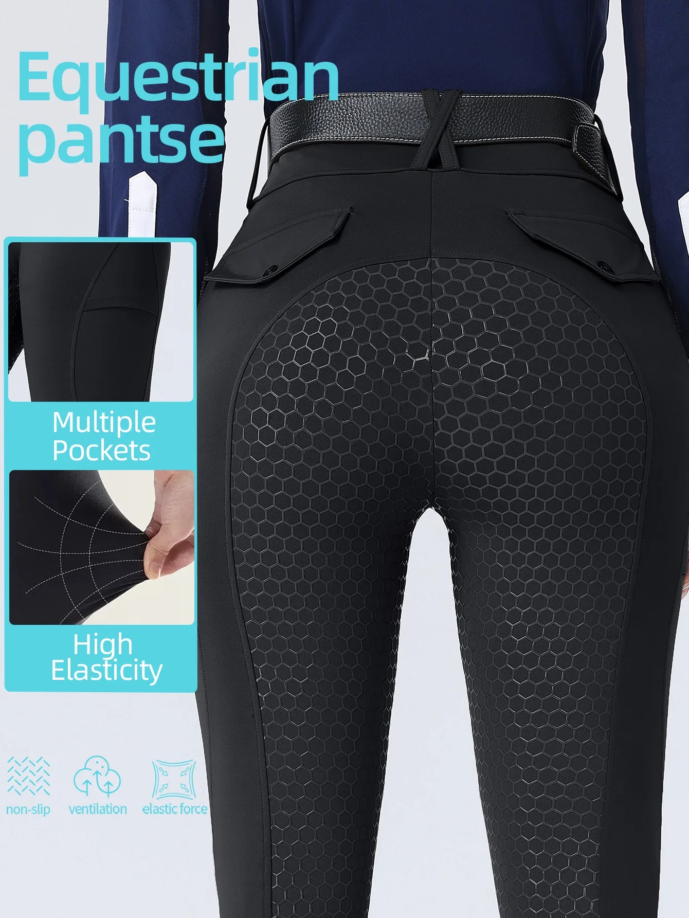 Damen Reithose mit hoher Taille, Stretch, schnelltrocknend, Reithose für den Pferdesport