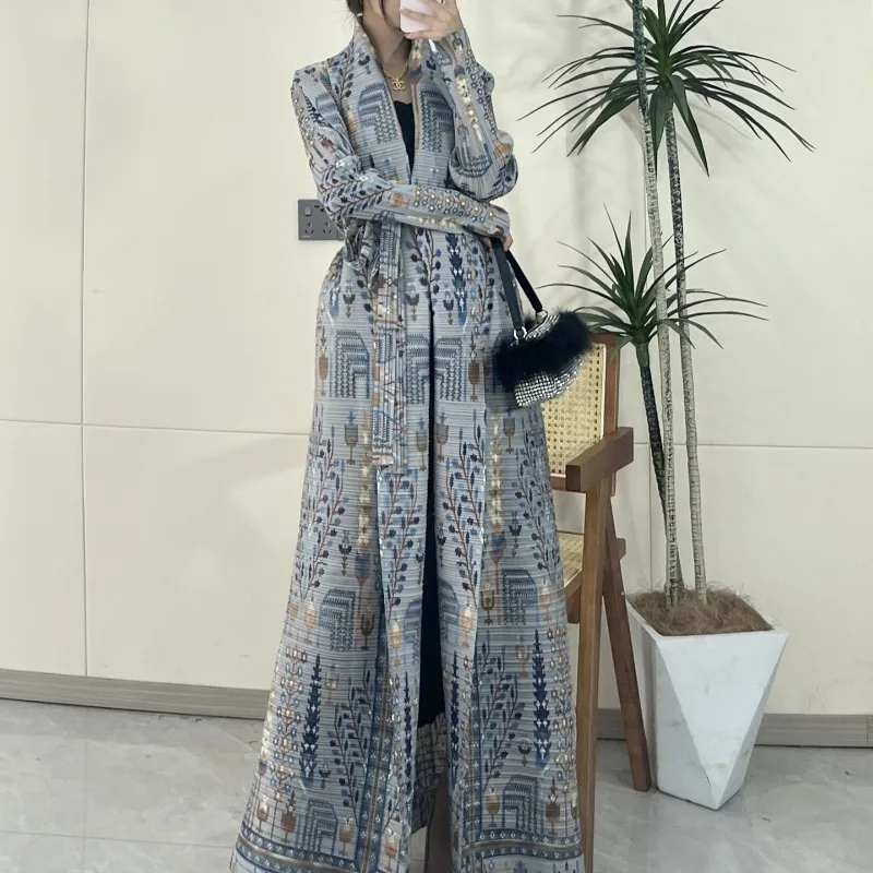 Autumn Print Muslim Fashion Fake Two-Piece Dress Women Elegant Long Sleeve Islamic Robe Casual Loose Vestidos Arabian Kaftan New