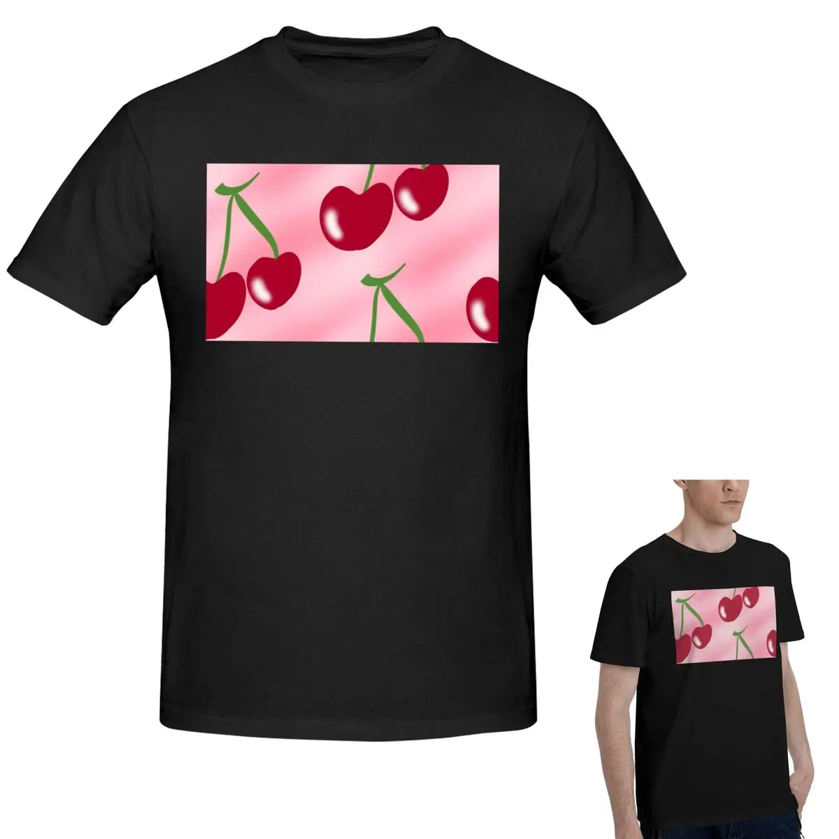 

100% хлопок, красная вишня, зеленые стебли, розовая футболка, мужская забавная футболка большого размера, мужские летние рубашки с круглым вырезом, топы, S-6XL