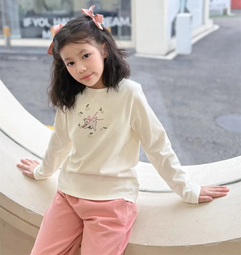 

baby girl clothes girls tees Cartoon kitten pattern printed long sleeved T-shirt Casual cotton T-shirt