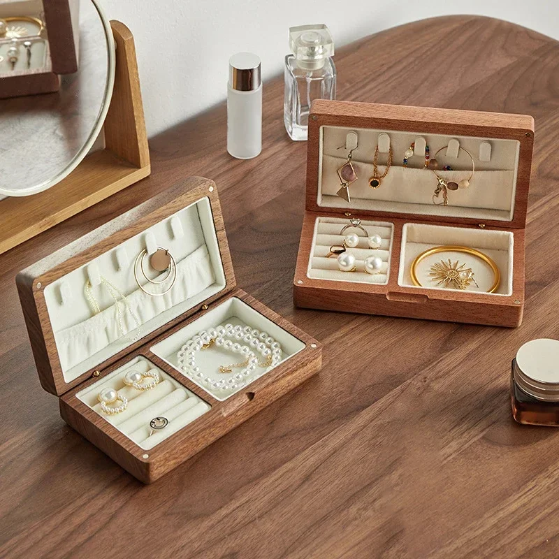 

Деревянная шкатулка для драгоценностей в скандинавском стиле в стиле ретро, упаковочная кольцо, ожерелье, браслет, органайзер для женщин и мужчин, коробка для демонстрации, подарочная шкатулка для драгоценностей из ореха