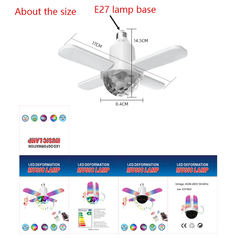 220v 24W Bluetooth Magic Ball Music Lamp E27 Universal Light Head Home Wireless Bluetooth Colorful Mini Four-Leaf Light