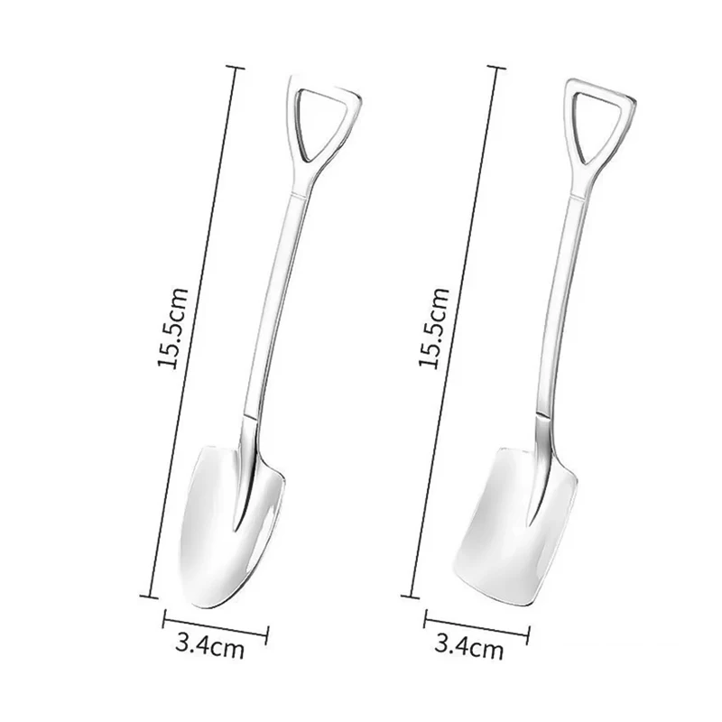 Creative Stainless Steel Shovel Spoon Mini Coffee Teaspoon Fruit Ice Cream Dessert Spoons Kitchen Scoops Tableware Cutlery Set