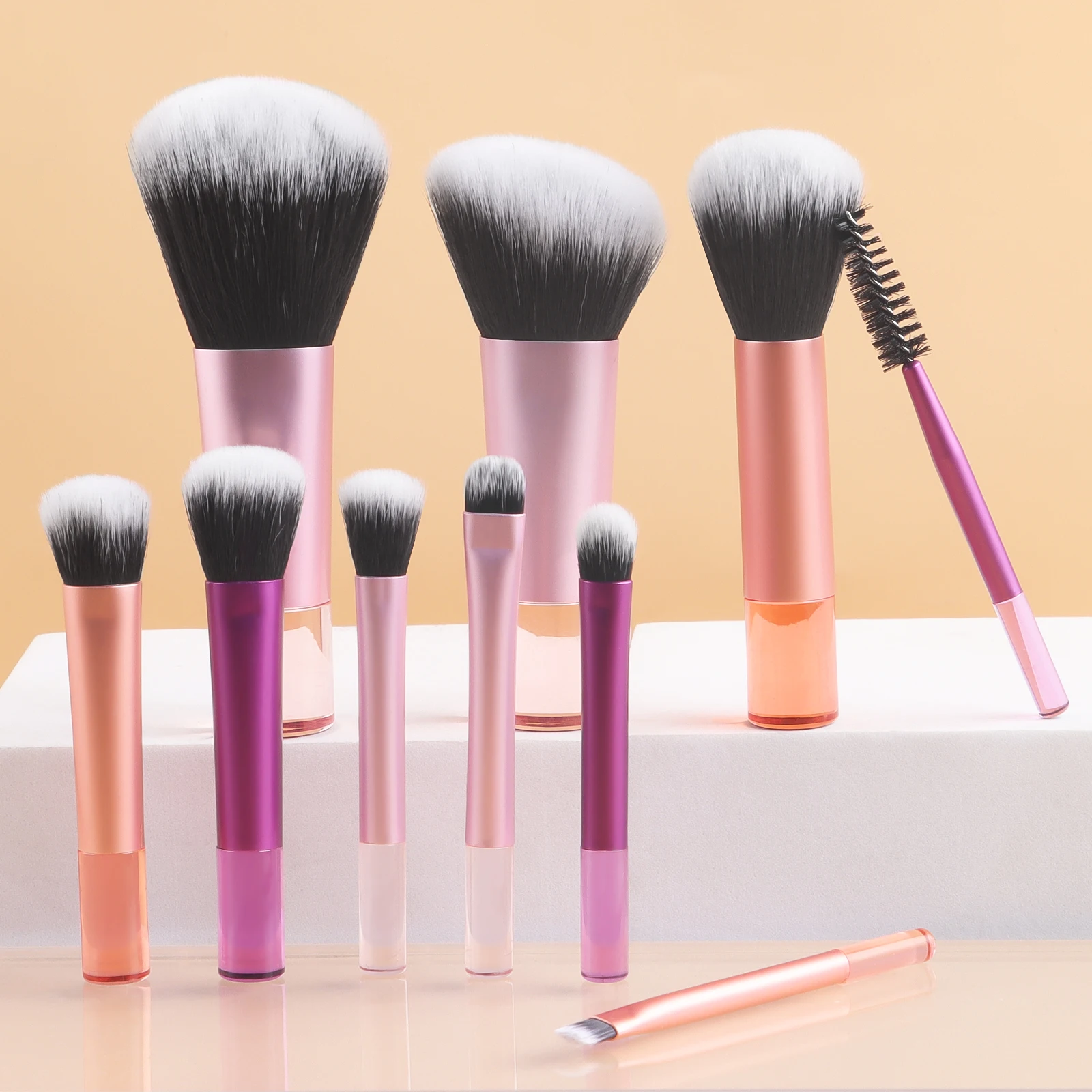 Makeup Brush Sets,10pcs Plastic Cute Portable Mini Multifunctional Makeup Brush Cosmetic Makeup Tool for Beginner