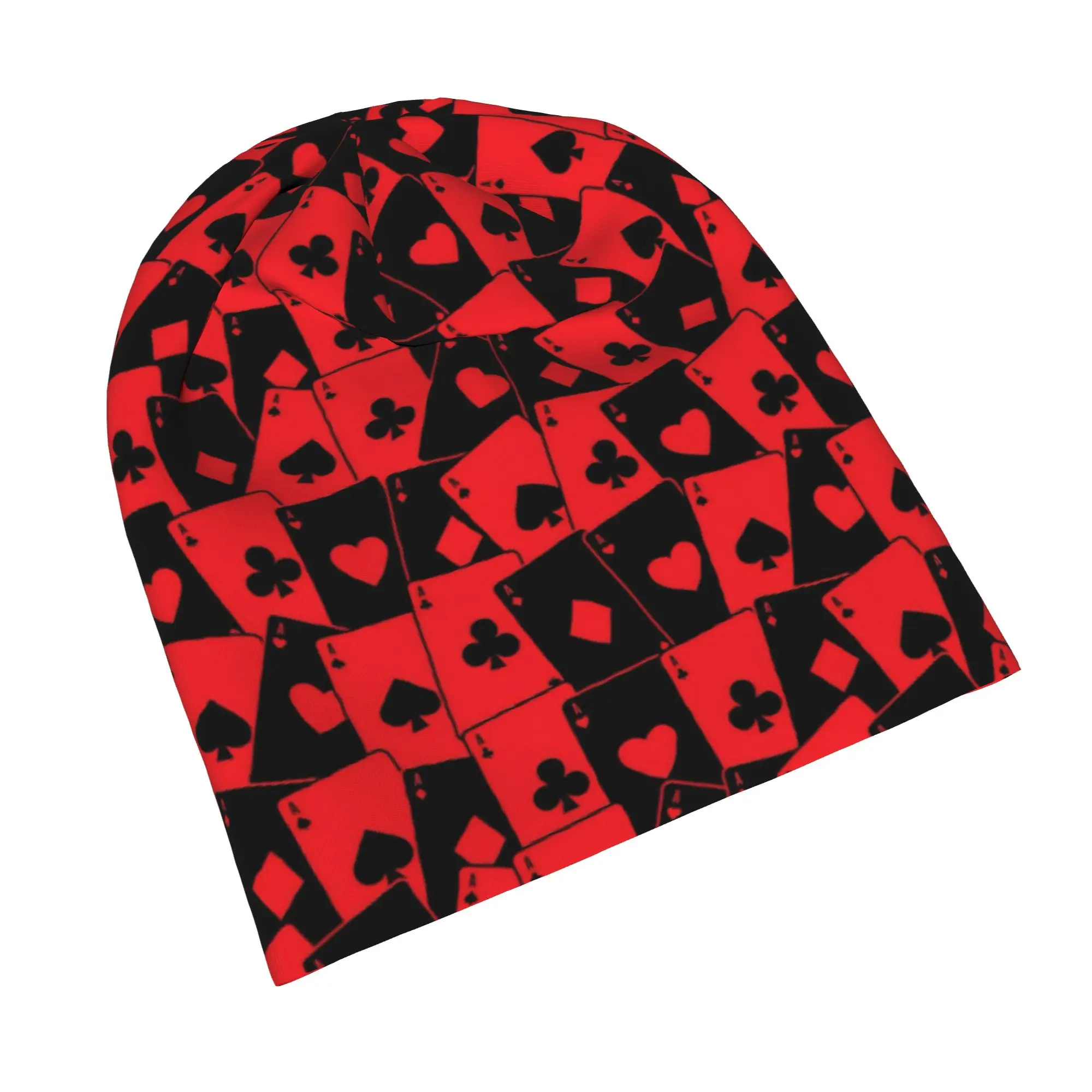 Black Red Queens Hearts Bonnet Hat Casual Outdoor Halloween Poker Skullies Beanies Hats Men's Women's Summer Dual-use Cap