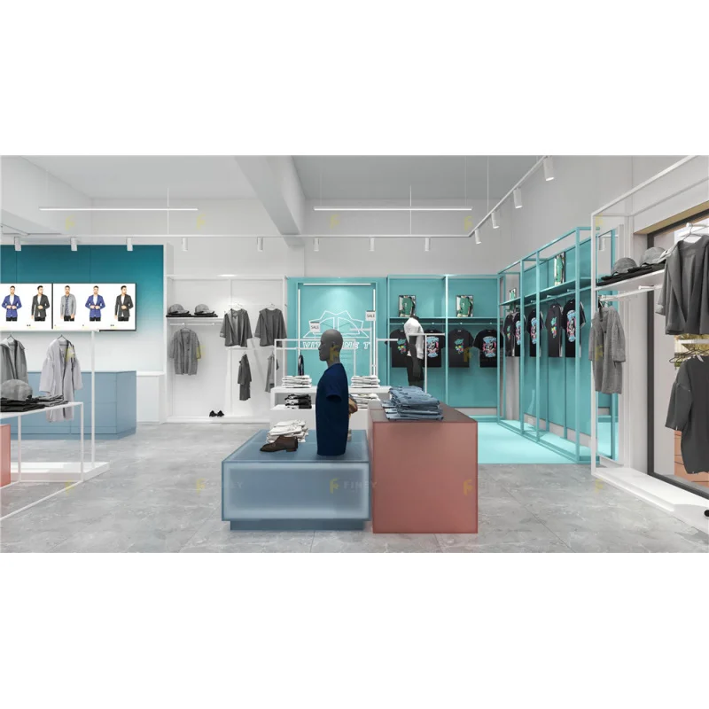 custom.Trendy Retail Boutique Shop Fittings Custom Wooden Clothes Store Floor Display Stand Metal Clothing Shop Display Rack