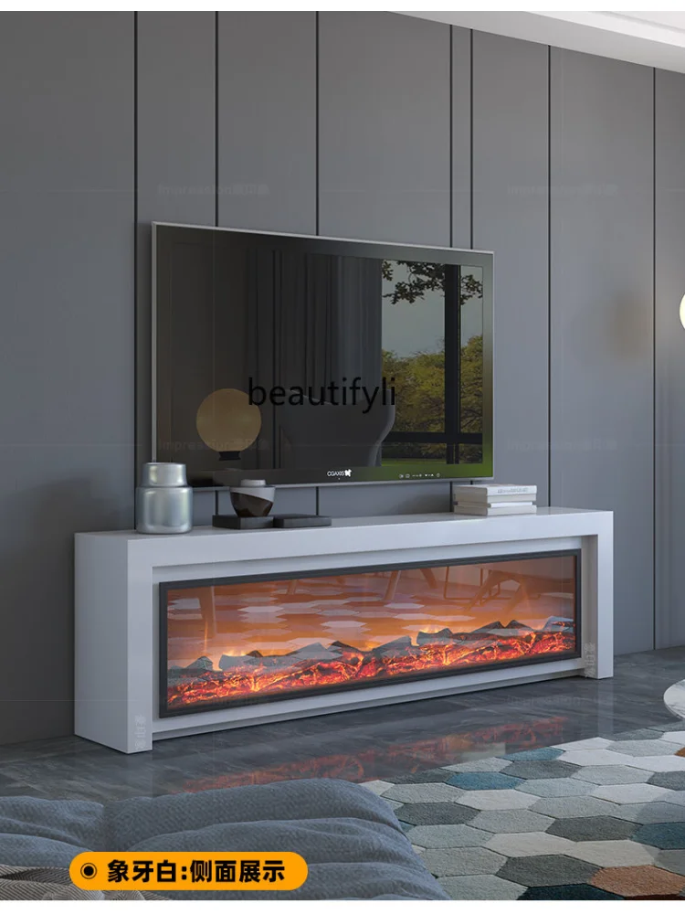 

Slightly Luxury Decoration Modern Minimalist Marble White TV Cabinet Electric Fireplace Living Room Bedroom Heating Stove