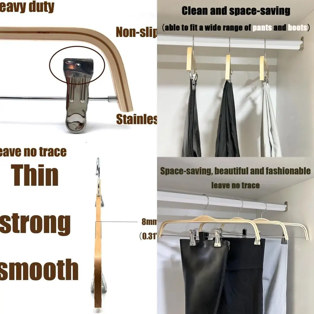 

Вешалки для брюк из натурального дерева с регулируемыми зажимами для демонстрации одежды — вешалка для юбки, нижние вешалки для брюк, джинсов, шорт