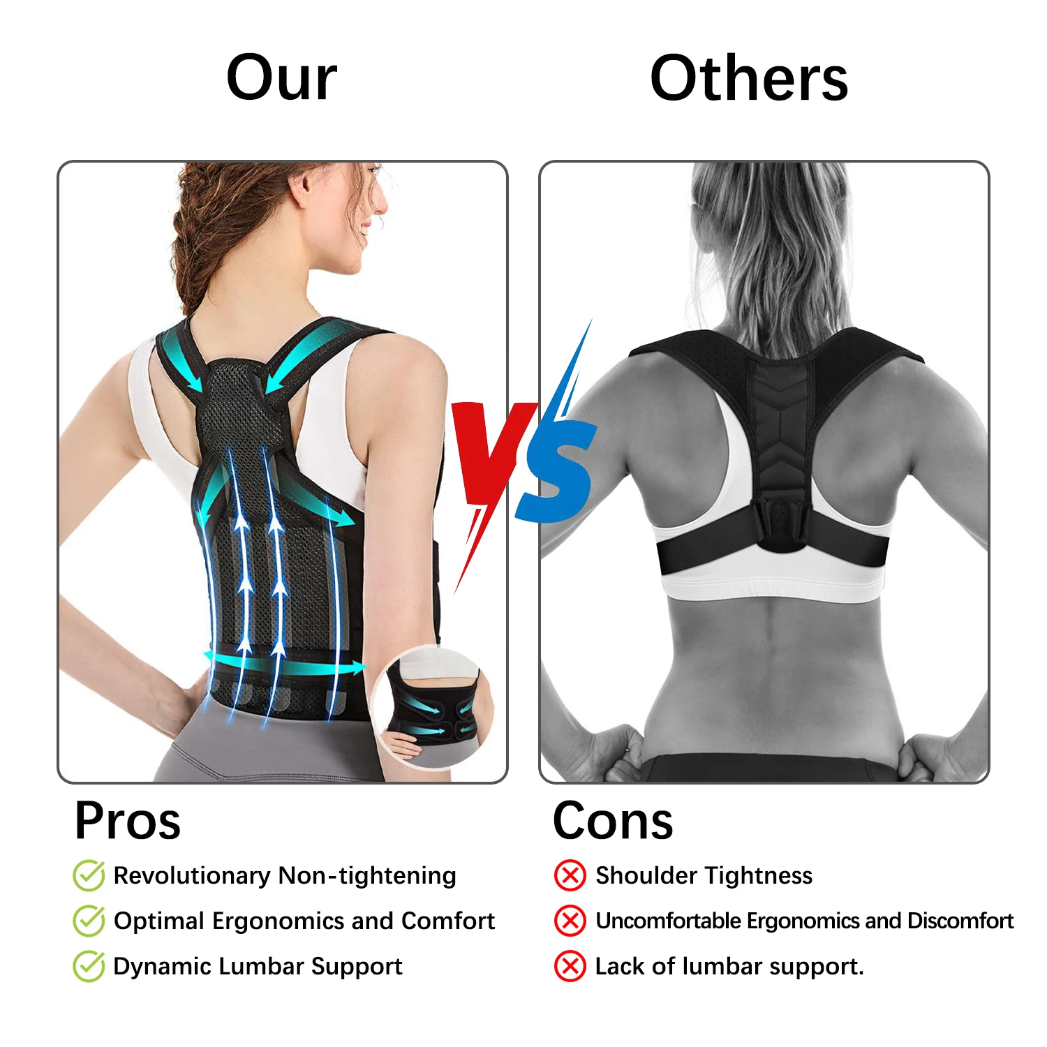 Rückenbandage, Haltungskorrektur für Damen und Herren, Schulterglätter, verstellbare volle Rückenstütze