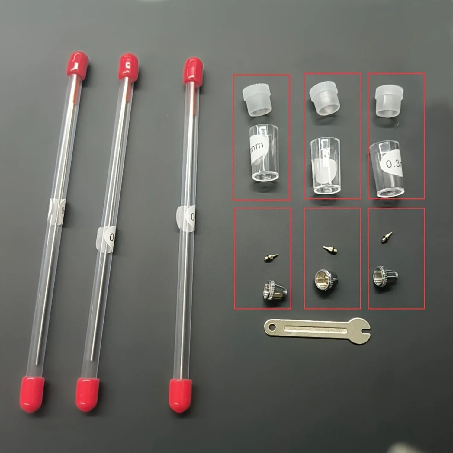 10-teiliges Airbrush-Düsen- und Nadelkappen-Set mit Schraubenschlüssel, Ersatzteile für Spritzpistolen, 0,2 mm, 0,3 mm, 0,5 mm – Detail 3