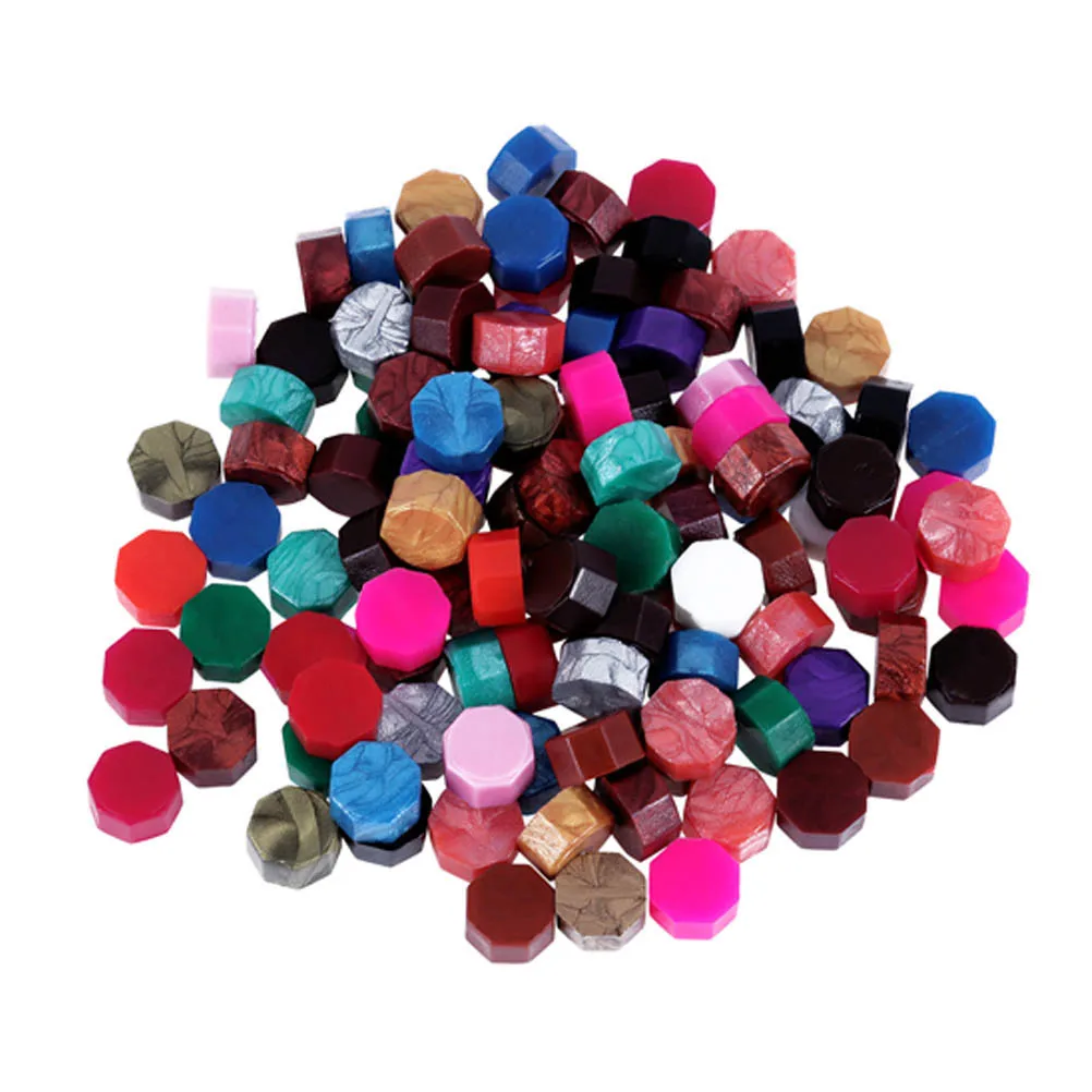 

104 Pcs Sealing Wax Bead Set Octagon Wax Seal Beads With A Wax Melting Spoon A Wooden Seal And 2 Pcs Candles For Wax Seal Stamp