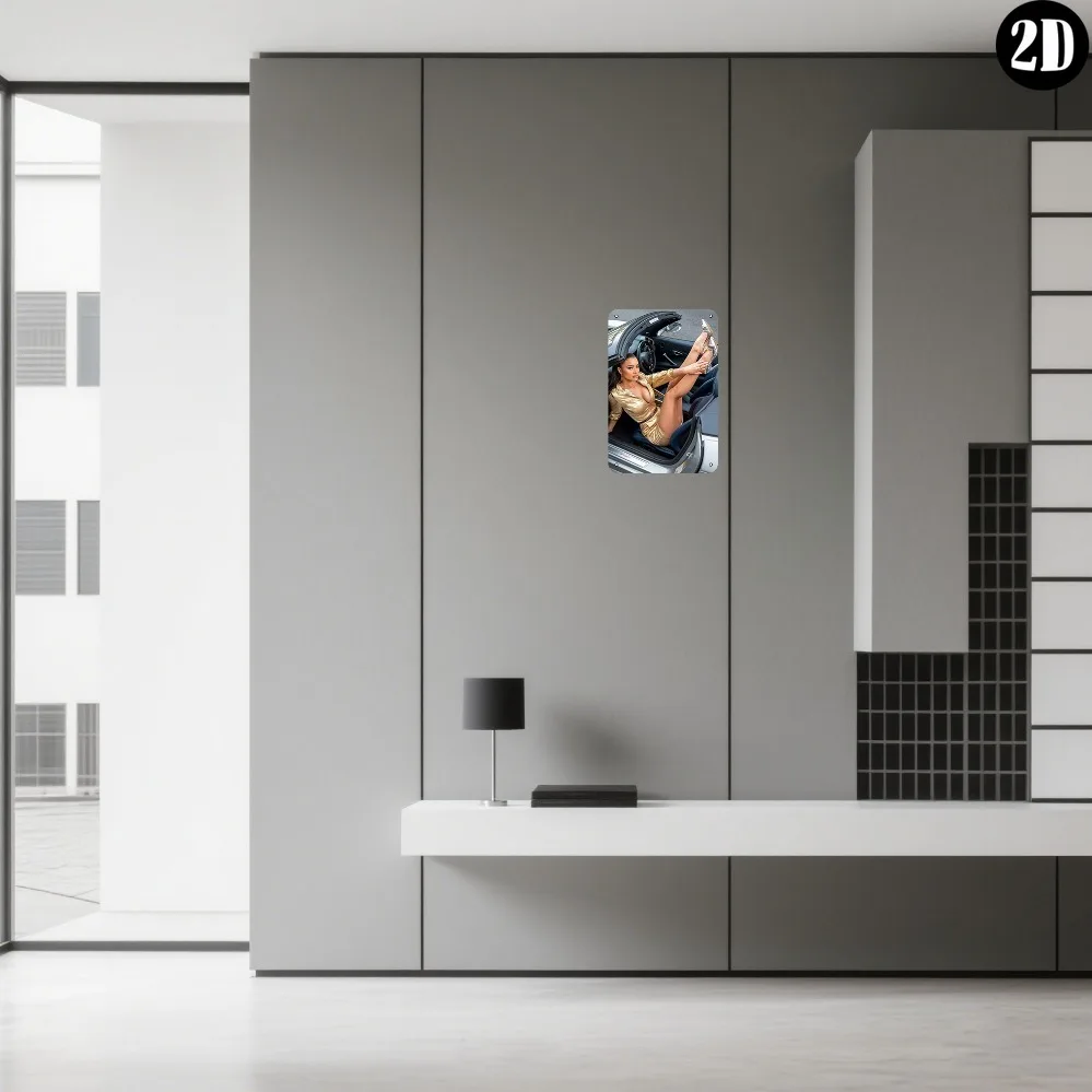 2D شقة ، JIT ريترو الحديد معدن تسجيل 8in * 12in فستان ذهبي سيدة نموذج سيارة شعار-رجل الكهف ورشة عمل حانة زخارف الحائط