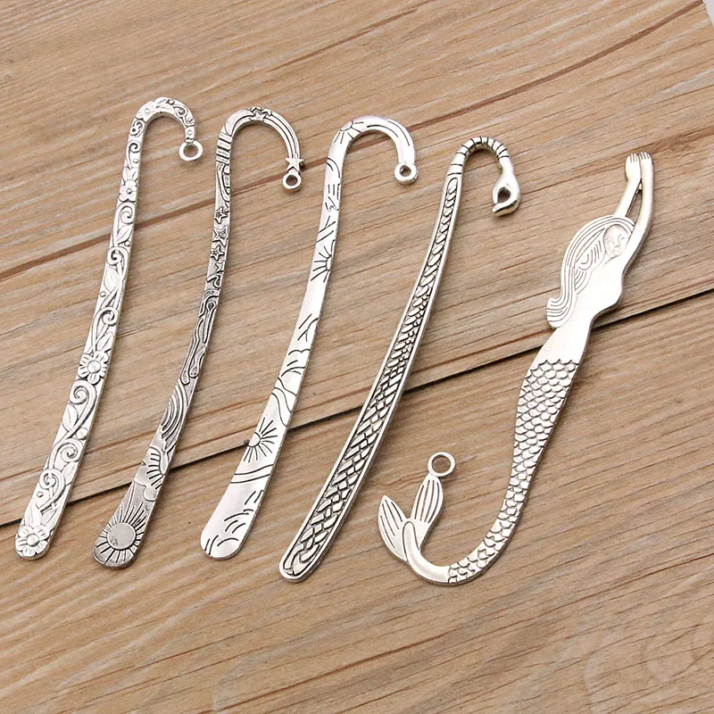 2pcs 5 Style Mermaid Flowers Sun Bookmark Charms Vintage Metal Alloy For DIY Crafts Stationery School Office Supply Teacher Gift