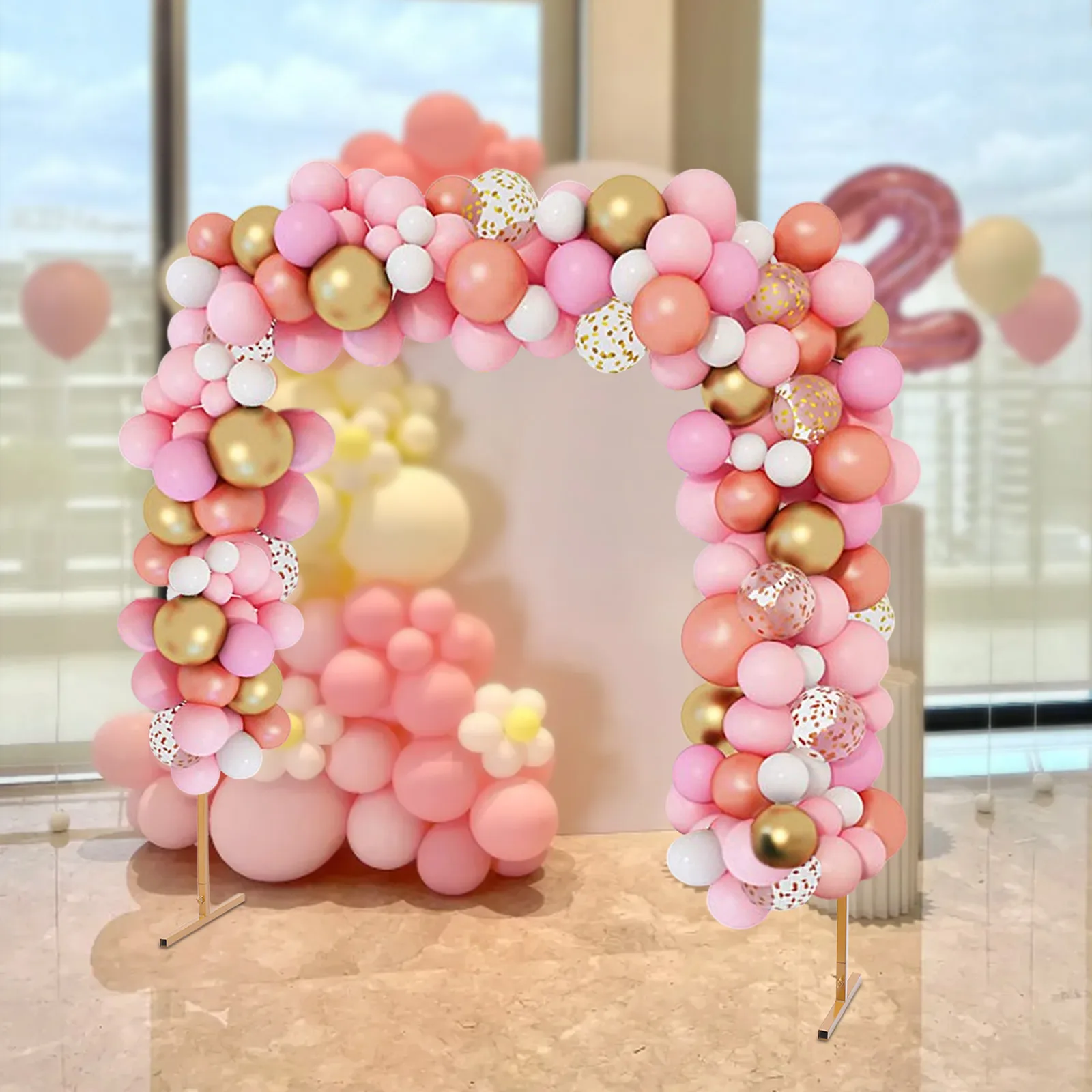 2m*2m Rectangular Yellow Metal Wedding Bow Flower Bow Grape Bow Wedding Arch for Weddings, Birthday Parties, Store Openings