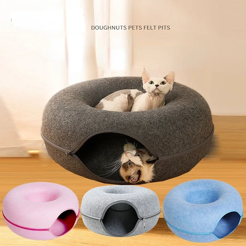 

Donut Pet Cat Tunnel Interactive Play Toy Cat bed Dual Use Ferrets Rabbit Bed Tunnels Indoor Toys Cats House Kitten Training Toy