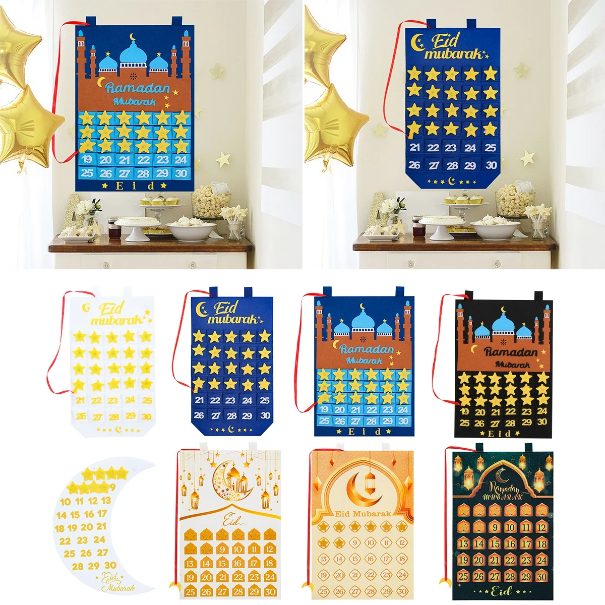 

2024 Ramadan Countdown Calendar Eid Mubarak Felt Countdown Ramadan Calendar Muslim Party Decoration Craft Eid Al-Adha Ornament