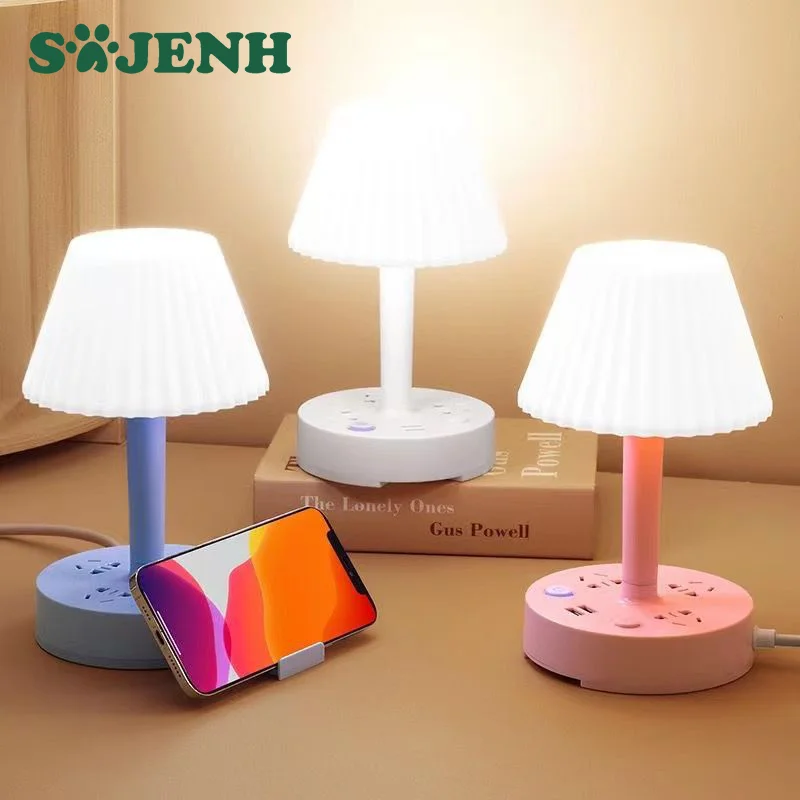 Multi-functional Conversion Socket Table Lamp Dual USB Ports Three Outlet Portable Phone Holder Subdued Light Desk Lamps