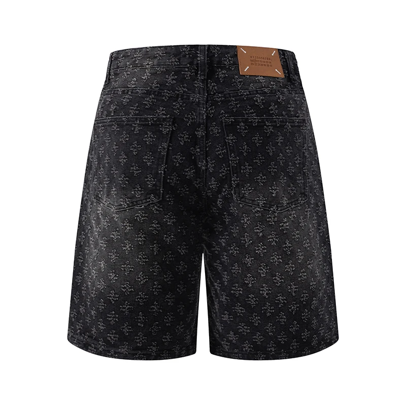 Été luxe qualité rétro coton hommes Denim Shorts Hip Hop INS rasage ample Jacquard haute rue Y2K jean pantalon grande taille 5XL