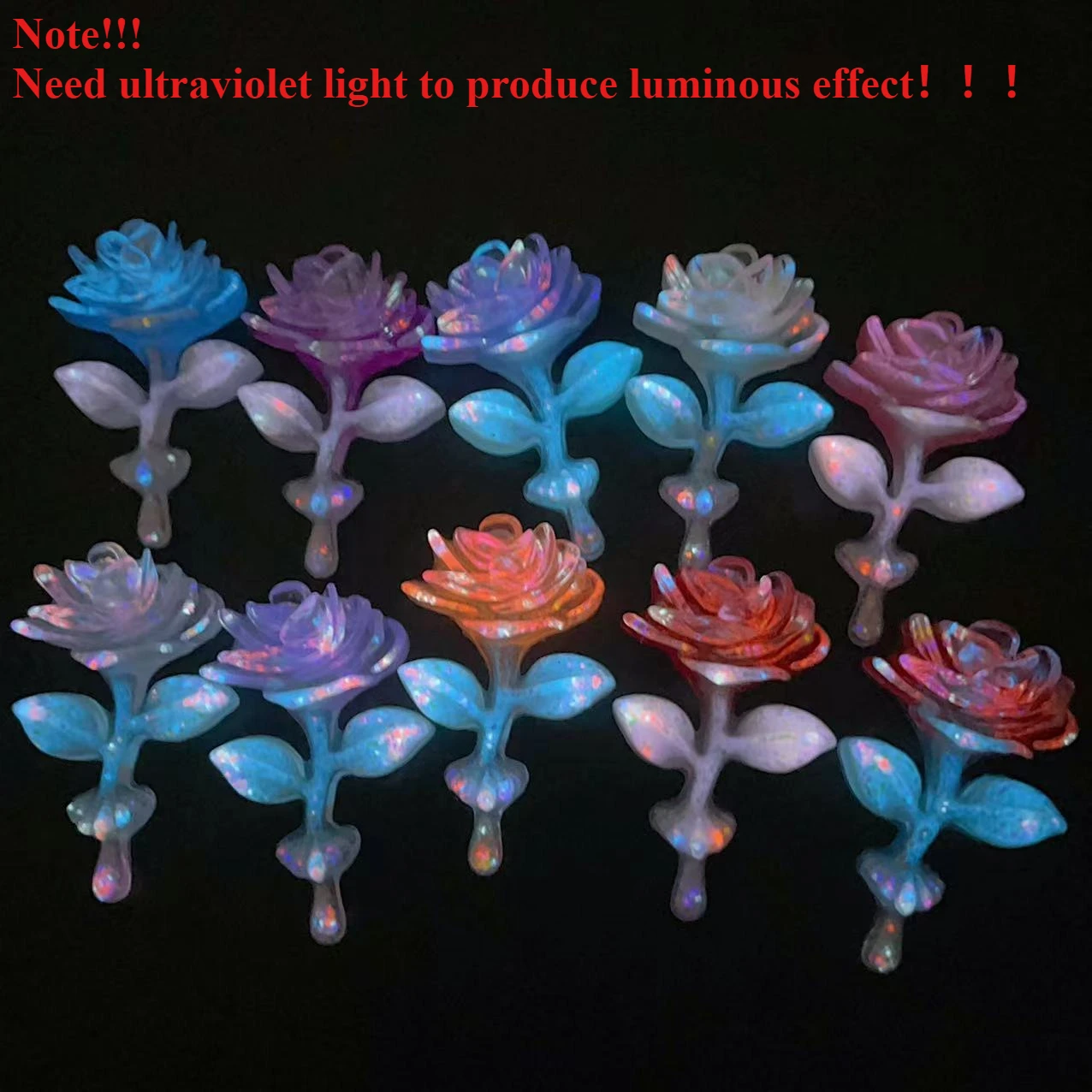 100pcs Random Mix Color 3D Resin Rose 58×38mm Firefly Handmade Luminous Photo Frame Phone Case Diy Charms